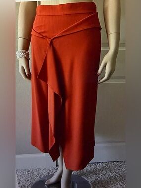St. John Orange-Red High-Low Ruffle Skirt Size 10